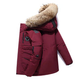 AIDASE  -  Winter Men Black White Dark Red Solid Color Loose Fit Simple Basic Casual Trendy Long Sleeve Hooded Thicken Parkas Male Coats aidase-shop