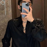 AIDASE  -  Summer Thin Korean Smooth Shirts Men Clothing Solid Lapel Single Breasted Streetwear Fashion Loose Long Sleeve Tops aidase-shop