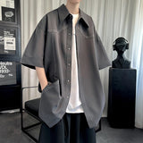 AIDASE  -  Short Sleeve Men Shirt Summer Trendy Design Korean Style Fashion Cool Outerwear Lapel Simpel Solid Color Male Tops 21E6521 aidase-shop