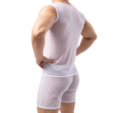 AIDASE  -  Sexy Sleeveless Mesh Transparent T-shirts Mens Lounge Undershirts Tank Tops Sexy Homme Boxer Shorts Gym Homewear Men Clothes Set aidase-shop