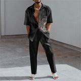 Aidase Fashion 3D Print Two Piece Set Men Summer Short Sleeve Lapel Shirts Top And Pants Casual Suit Streetwear Mens Outfit