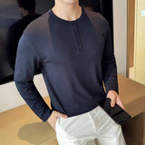 AIDASE  -  High-quality Henry Collar Long-sleeve T-shirt for Men, Stretchable Men's Base Shirt for Autumn.Breathable T-shirt M-4XL aidase-shop