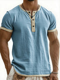 AIDASE  -  Summer New Men's Cotton Linen Shirt Casual Contrast Trim Short Sleeve Top Breathable Comfort Slim Fit Sports Casual Shirt aidase-shop
