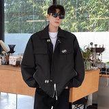 AIDASE  -  Men's Jacket Lapel American Style Button Detachable Brooch Design Long Sleeve Solid Color Zipper Loose Male Coats 21E6700 aidase-shop