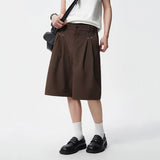 AIDASE  -  Men's Vintage Pleated Wide Leg Suit Shorts, High Waist Casual Knee Length Shorts aidase-shop
