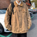 AIDASE  -  Retro American Denim Jacket for Men Oversize Loose Casual Spring Autumn Workwear Style Washed out Jacket Loose Fit Jeans Jacket aidase-shop