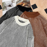 AIDASE  -  Autumn Winter Male Striped Sweater Round Neck Versatile Lazy Style Loose Drop Shoulder Men Knitted Pullover Tops 21E7594 aidase-shop