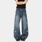 AIDASE  -  Unisex Star Printed Jeans American Style Spring Retro Patchwork Micro Flared Pants High Street Floor Denim Trousers Casual aidase-shop