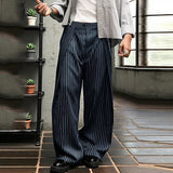AIDASE  -  Men Striped Pants Button Joggers Loose Casual Wide Leg Trousers Men Streetwear Fashion Leisure Long Pants S-5XL aidase-shop