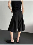 AIDASE  -  Men Suit Shorts Simple Pleated Design Casual Solid Color Trousers Straight Wide Leg Loose Male Bottom Korean Summer aidase-shop