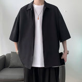 Aidase Half Sleeve Shirts Men Clothing All-match Ulzzang Fashion Students Handsome Summer Thin Casual Simply Baggy Hemden Pure Color aidase-shop