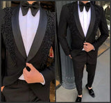 AIDASE  -  Luxury Men's Suit 2 Pieces Blazer Pants One Button Sheer Lapel Satin Business Beads Formal Work Wear Wedding Groom Costume Homme