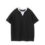 AIDASE  -  Korean Fashion Fake Two Design V-neck Men's Short Sleeved T-Shirts aidase-shop