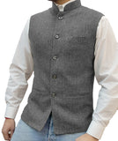 Aidase Herringbone Men's Vests Elegant Sleeveless Stand Collar Business Button Slim Fit Herringbone Waistcoat For Wedding  Men Vest aidase-shop