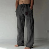 Aidase Vintage Men Cotton Linen Pants Drawstring Elastic Oversize Jogger Hip Hop Print Long Trousers Spring Summer New casual pants