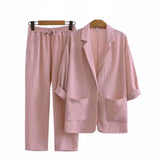AIDASE  -  Women's Autumn Cotton Linen Suit Set Loose Casual Commuting Outfit Pocket Pants & Jacket Set Breathable Office Daily aidase-shop