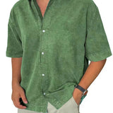 AIDASE  -  Mens Spring Summer Shirt Short Sleeve Loose Solid Retro Casual Holiday Blouse Breathable Lightweight Beach Button Shirt aidase-shop