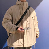 Minimalist Coats Men Winter Warm Hooded Cotton Parkas Casual Trend Drawstring Solid Color Outdoor Loose Hoody Parka Male aidase-shop