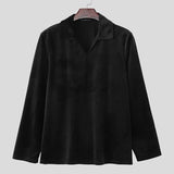 AIDASE  -  Men Shirts Solid Color Lapel Long Sleeve Velour Casual Men Clothing Streetwear Loose Fashion Leisure Male Shirts aidase-shop