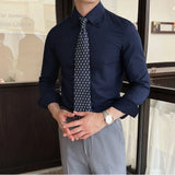 Aidase Men's New Long Sleeve Dark Stripes, Business Casual Lapels Top, Navy Blue Gentleman Banquet Shirt, Non-Ironing Treatment aidase-shop