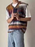 Aidase Knitted Sweaters for Men Sleeveless Striped Green Vest Man Clothes Waistcoat Gradient Color Neck High Quality Replica Street S V