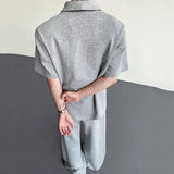 AIDASE  -  Simple Men's Two-piece Shawl Collar Short Sleeved Shoulder Pads Short Sleeved T-shirts Drawstring Loose Male Pants 9W3272 aidase-shop