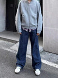 AIDASE  -  American High Street Vibe Basic Blue Jeans Men Loose Straight Leg Casual Retro Fit Jeans Long Pants Trendy Denim Trousers aidase-shop