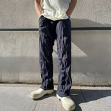Aidase Mens Casual Pleated Straight Pants Genderless 2024 Summer New Arrival Fashion Personalized Solid Color Versatile Pants Unisex aidase-shop