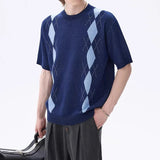 AIDASE  -  Men's Fashion Graphic Print Knit T Shirts Spring Summer Casual O Neck Short Sleeve T-shirt Vintage Mens Knitting Pullover aidase-shop