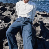 AIDASE  -  Spring Autumn Fashion Men's Polo Shirts Knitted Long Sleeve Button-up Polo Neck Tops Vintage Solid Color Mens Pullover Tops aidase-shop