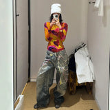 AIDASE  -  American High Street 3D Digital Print Candy Chain Weathered Knife Straight Leg Casual Jeans for Men And Women aidase-shop