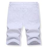 AIDASE  -  Men Summer Denim Shorts Holes Ripped Cotton Jeans Y2K Pure Color Knee Length Slim Straight Stretch Breeches White Red Green aidase-shop