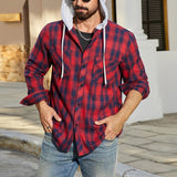 AIDASE  -  Vintage Plaid Printing Hooded Jacket Mens Coat Spring Autumn Fashion Drawstring Buttoned Cardigan Tops Men Casual Shirt Jackets aidase-shop