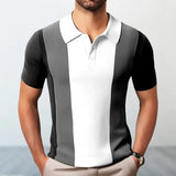 Aidase Men's Business Slim-fit Knit Polo Shirt Light Luxury Leisure Button-down Short Sleeve Shirts Breathable Patchwork Knitwear M-3XL