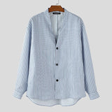 AIDASE  -  Men Shirt Striped V Neck Long Sleeve Button Casual Men Clothing Streetwear Loose Korean Style Tops Fashion Male Shirts aidase-shop