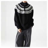 AIDASE  -  Man Knitting Base Layer Winter Retro Fair Isle Knit Sweater Unisex Oversized Mock Neck Zip Up Couples' Sweater aidase-shop