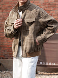 AIDASE  -  Vintage Houndstooth Print Jacket Coat Mens Fall Winter Outdoor Casual Jackets Men's Stylish Zip-up Stand Collar Coats Outerwear aidase-shop