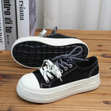 AIDASE  -  Hot Sale Women Thick Sole Canvas Shoes Vintage Fashion Students Breathable Lace-Up Sneakers Platform Black Sports Shoes aidase-shop