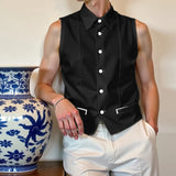 AIDASE  -  Tops American Style Fashion New Men's Solid Vests Casual Clubwear Hot Sale Male Lapel Collar Design Tank Tops S-5XL aidase-shop