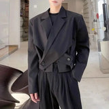 Aidase Men Autumn Winter Irregular Solid Color Cross Design Splicing Suit Genderless French Elegant Fashion Trend Short Casual Suit aidase-shop