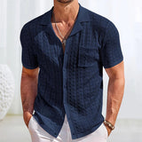 AIDASE  -  Vacation Seaside Beach Casual Shirts Mens Knitting Short Sleeve Button Lapel Knit Shirt Men Summer Fashion Knitted Texture Shirt aidase-shop