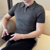 AIDASE  -  New Fashion Business Tops Men's Polo Shirt Light Luxury Leisure Knitted V Neck T-shirts for Man Korean Popular Short Sleeve Tees aidase-shop