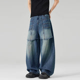 AIDASE  -  Men's Blue Spliced Casual Trendy Simple Basic Cool Baggy Wide Leg Denim Trousers Male American New Fashion Clothes Jeans Pants aidase-shop