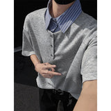 AIDASE  -  Korean Fashion Handsome Men T Shirts Turn Down Collar Design Short Sleeve Top Tees aidase-shop