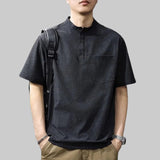 AIDASE  -  Fashion Loose Spliced Pockets Solid Color T-Shirt Men's Clothing 2025 Summer New Oversized Casual Pullovers England Tee Shirt aidase-shop