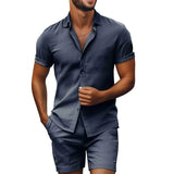 AIDASE  -  Summer Leisure Solid Color Shirts And Shorts Men Outfits Fashion Short Sleeve Two Piece Sets Seaside New Casual Mens Linen Suits