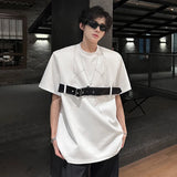 AIDASE  -  American Style Men T-shirt Niche Belt Deconstruction Design Shoulder Pad Short Sleeved Round Neck Casusal Male Tops