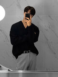 AIDASE  -  Loose V-Ne Knitwear Pure Color Base Layer Sweater for Men Autumn Winter New Sle Korean Loose Sle Faionable Versatile aidase-shop