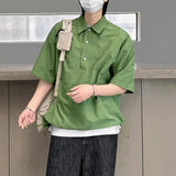 AIDASE  -  Summer New Men Tide Korean Stylish Chic Solid Color Short Sleeve Loose Turn Down Collar Half Sleeve Cotton T-shirt HK5149 aidase-shop