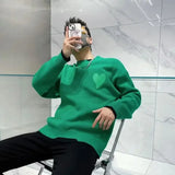 Aidase White Heart Knit Sweater Male Round Collar Graphic Men's Clothing Crewneck Green Pullovers Tops Trend Maletry Fashion X Old